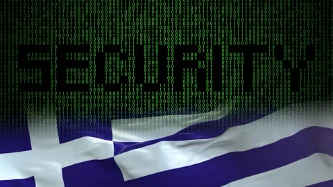 Greece flag - Waving flag on matrix binary code background Stock Footage 321422292