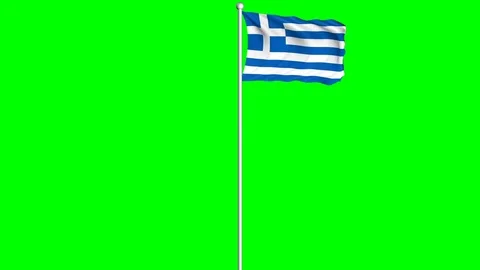 Greece Flag Waving Fluttering on Wind Loopable Green Blue Screen Matte Stock Footage 77580469