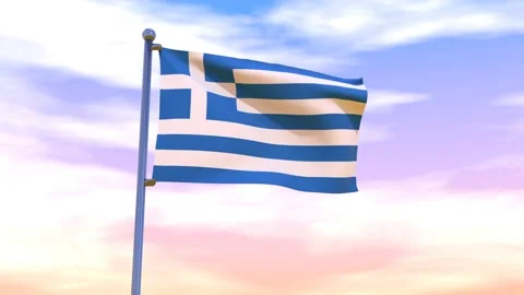 Greece Flag waving in the high wind Stock Footage 154375296