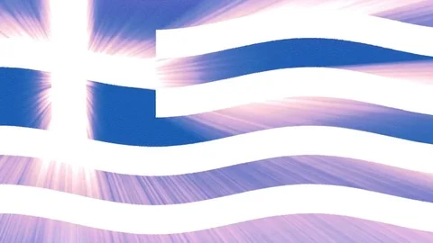 Greece flag waving seamless loop with sun light rays new quality unique animated Stock Footage 80225494