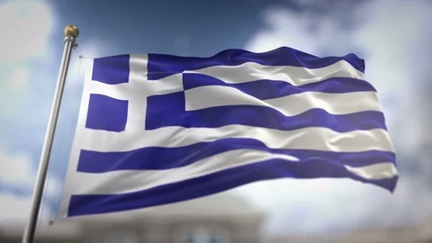 Greece Flag Waving Slow Motion 3D Rendering Blue Sky Background - Seamless .. Stock Footage 75283114