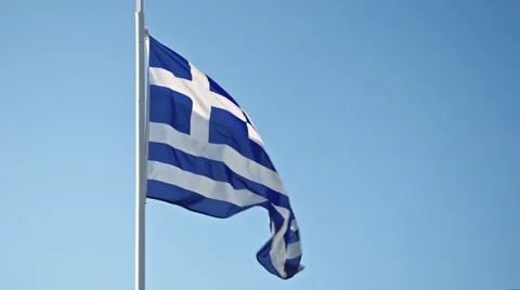 Greece flag waving in the wind against the sky Stock Footage 68834131