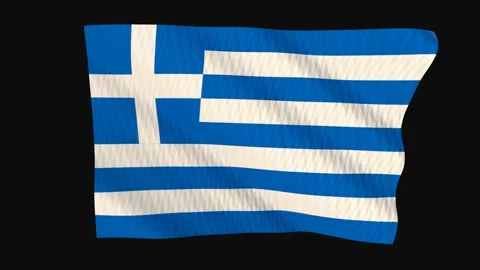 Greece flag waving in the wind on a black background Stock Footage 343209806