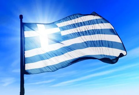 Greece flag waving on the wind Illustrazione stock