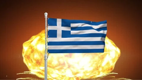 Greece flag waving in wind with nuclear explosion background concept for wa.. Stock Footage 341868597
