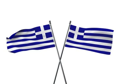 Greece flags crossed isolated on a white background. 3D Rendering Illustrazione stock