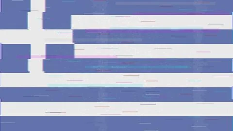 Greece Glitch Flag Vector - RGB Split Digital Video Frame Design Stock Illustration