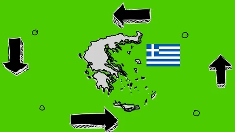 Greece - Hand-Drawn Animation - four arrows black Stock Footage 97989799