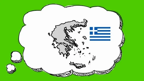 Greece - Hand-Drawn Animation - thinking bubble white Stock Footage 97990093