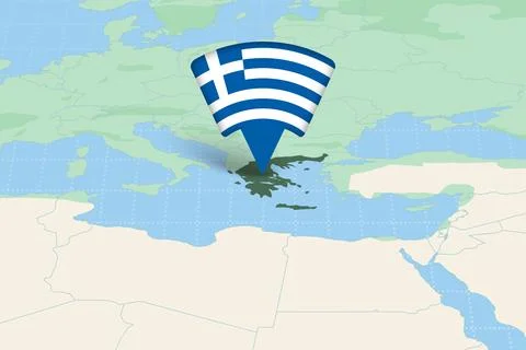 Greece Highlighted on Europe Map with Flag Icon. Stock Illustration