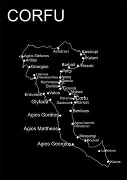Greece island Corfu map vector line contour silhouette illustration isolated Иллюстрация