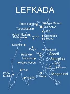 Greece island Lefkada map vector line contour silhouette illustration Stock Illustration