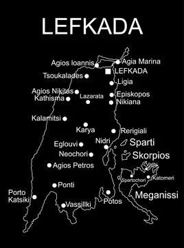 Greece island Lefkada map vector line contour silhouette illustration イラスト素材