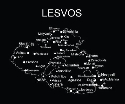 Greece island Lesvos map vector line contour silhouette illustration isolated Stock Illustration