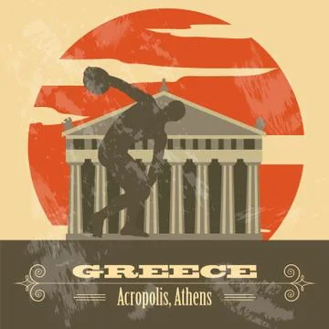 Greece landmarks. Retro styled image Stock Illustration