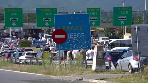 Greece: Long queues form at Evzoni border crossing between North Macedoni... Stock Footage 337307253
