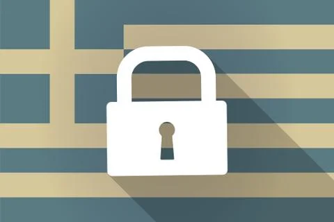 Greece  long shadow flag with a lock pad Stock Illustration