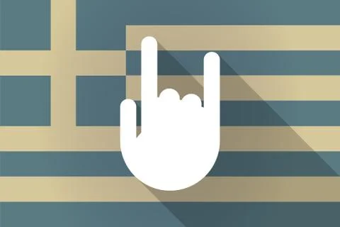 Greece  long shadow flag with a rocking hand 스톡 일러스트