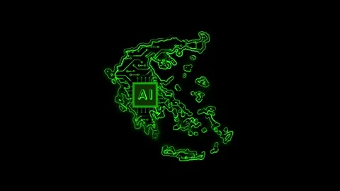 Greece Map AI Chipset Technology Opener Video stock 337055527