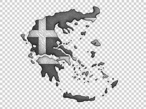 Greece map and surrounding islands with textured flag pattern. Stock Illustration
