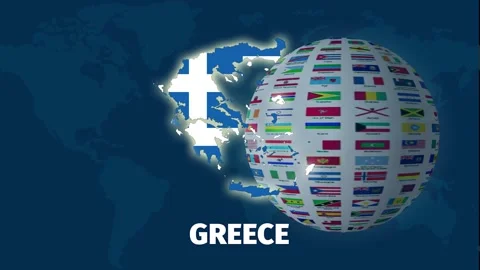 Greece map animation with rotating flag globe background Stock Footage 328238270
