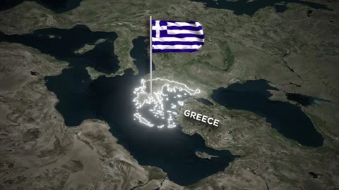 Greece Map Animation with Waving Greece Flag and Glowing Border on World Map 動画素材 331463844