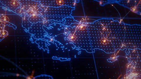 Greece map big data visualization. Futuristic digital map infographic of Stock Footage 336195281