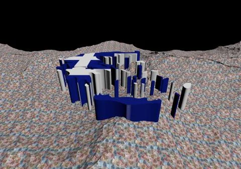 Greece map flag in abstract ocean of euros illustration Illustrazione stock