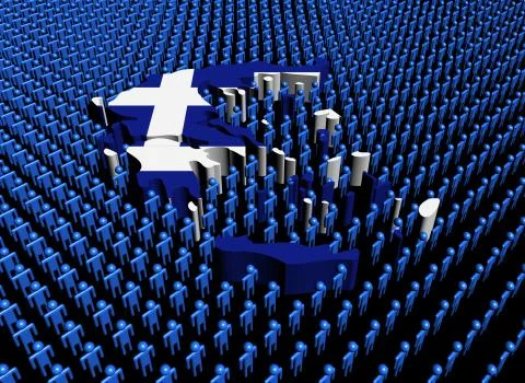 Greece map flag surrounded by many abstract people illustration Stock Illustration