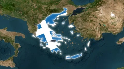 Greece Map Highlight with Animated Flag Pin on World Satellite Map Stock Footage 340908655