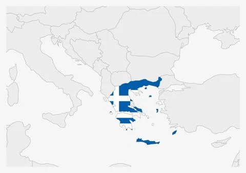 Greece map highlighted in Greece flag colors Stock Illustration