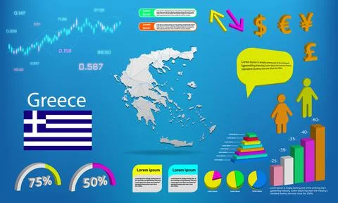 Greece map info graphics - charts, symbols, elements and icons collection. De Stock Illustration