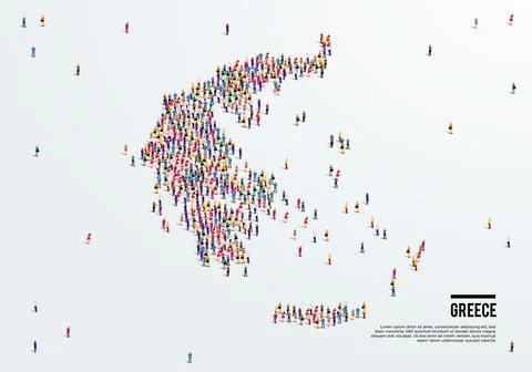 Greece Map. Large group of people form to create a shape of Greece Map. Stock Illustration