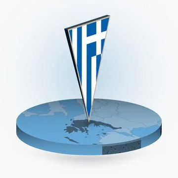 Greece map in round isometric style with triangular 3D flag of Greece Stock Illustration