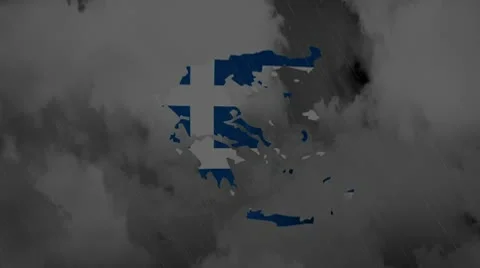 Greece map shaped flag thunder and clouds background for negative image footage Video stock 10598201