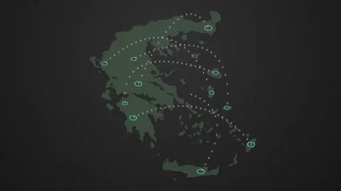 Greece Map Showing Data Signal Transfer from One Location to Another Stock Footage 342309072