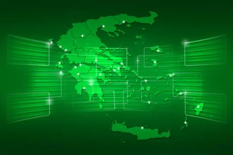 Greece map world map news communication green Stock Illustration