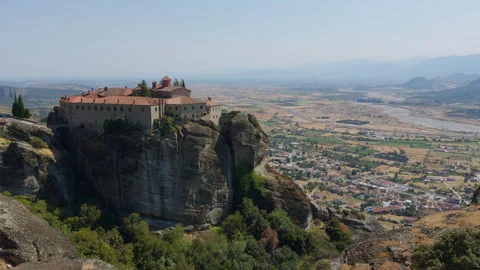 Greece Meteora rock formations view Stock Footage 345526741