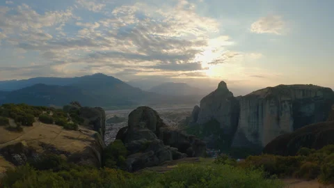Greece Meteora rock formations view Stock Footage 345526909