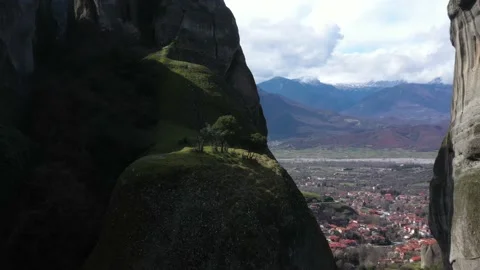Greece Meteors flying drone over rocks. Kalampaka city. Video stock 145708342
