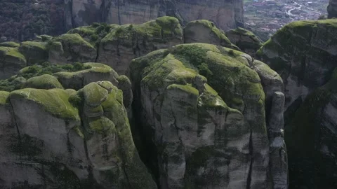 Greece Meteors flying drone over rocks. Kalampaka city. Stock Footage 145709646