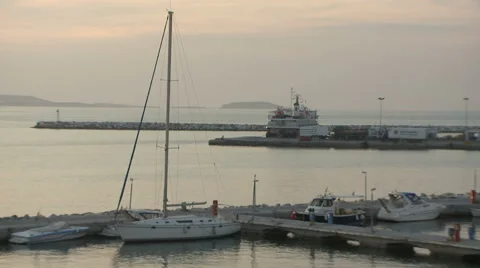 Greece, Naxos, Sunset Dock Stock Footage 46225797