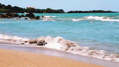 Greece nice beach view on the sea shore with small waves Stock Footage 79871315