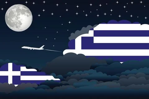 Greece Night Clouds Airplane Vector Illustration Stock Illustration