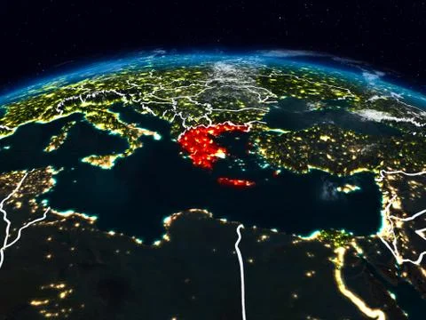 Greece at night Stock Illustration
