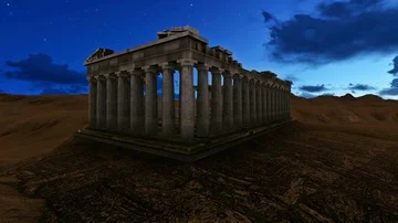 Greece Parthenon 3d model at night with beautiful moon Stock Footage 85550472