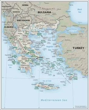 Greece physiography map Illustrazione stock