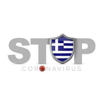 Greece protective shield. Stop coronavius concept. 3D Render Stock Illustration
