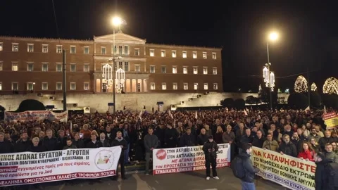Greece: Protest takes place outside Greek Parliament over state budget in... Stock-Footage 323875165