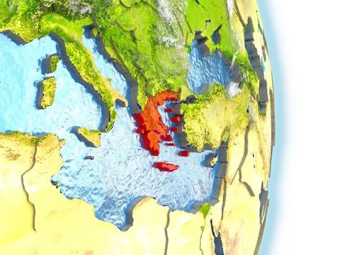 Greece in red on Earth Stock Illustration